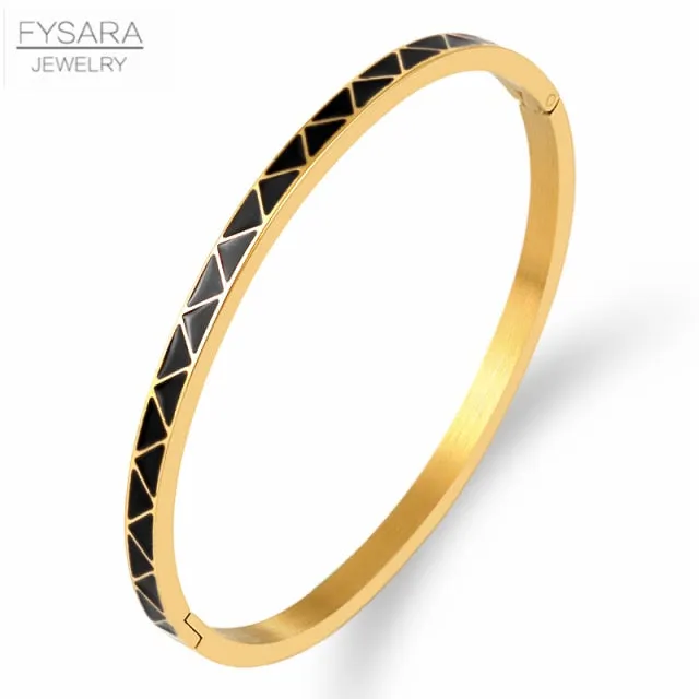 Stainless Steel Jewelry Triangle Enamel Bangles Bracelets for Women in Gold Color