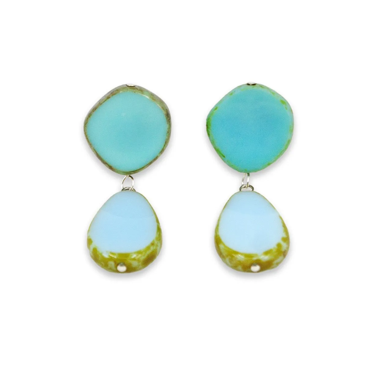 Statement Earrings, Drop on Circle Post, Teardrop with Circle