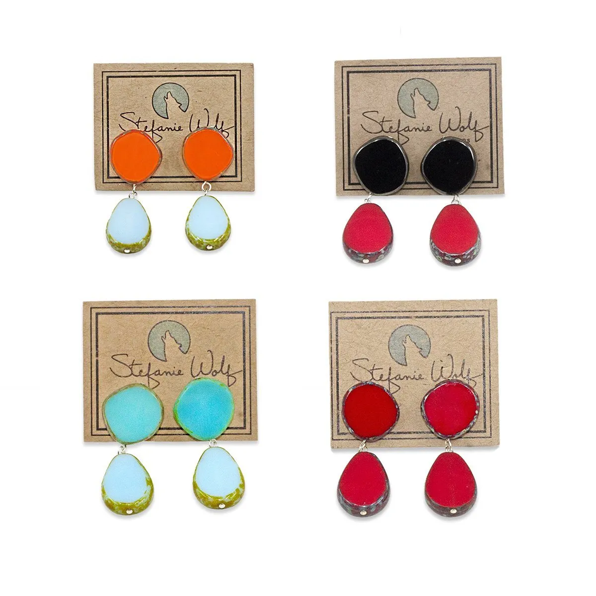 Statement Earrings, Drop on Circle Post, Teardrop with Circle