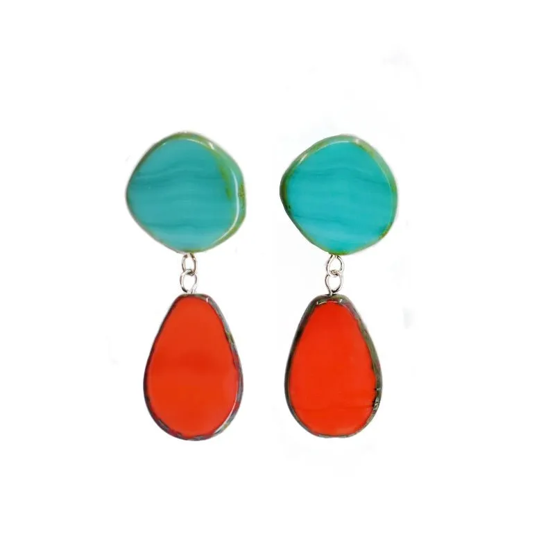 Statement Earrings, Drop on Circle Post, Teardrop with Circle