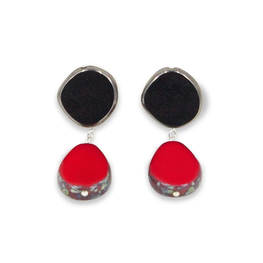 Statement Earrings, Drop on Circle Post, Teardrop with Circle