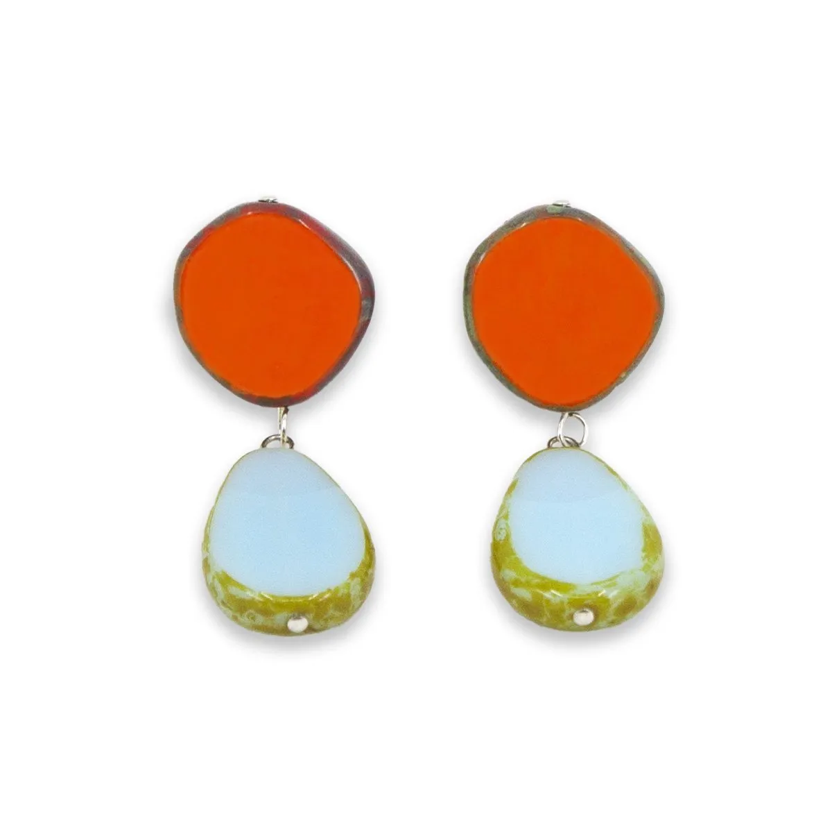 Statement Earrings, Drop on Circle Post, Teardrop with Circle