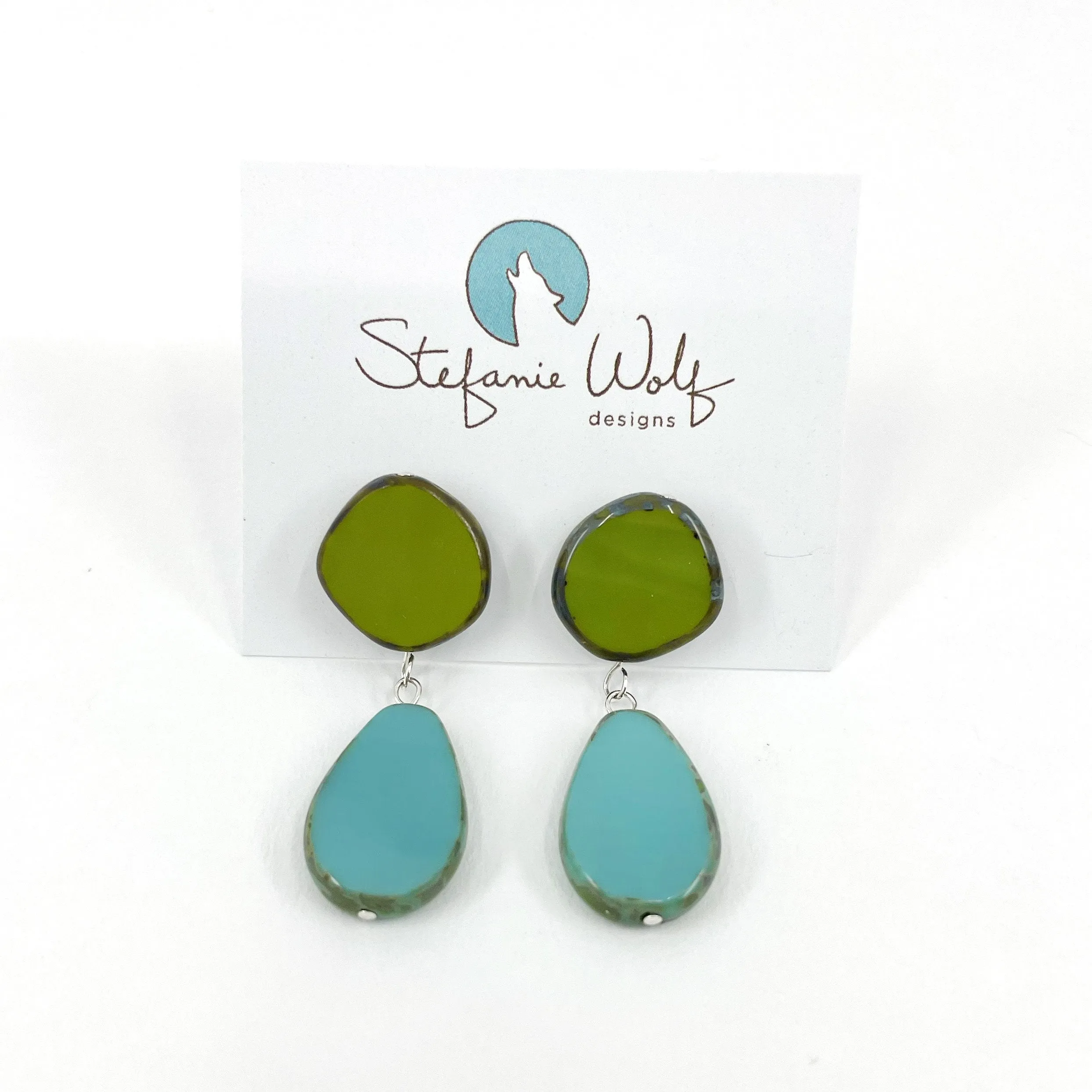 Statement Earrings, Drop on Circle Post, Teardrop with Circle