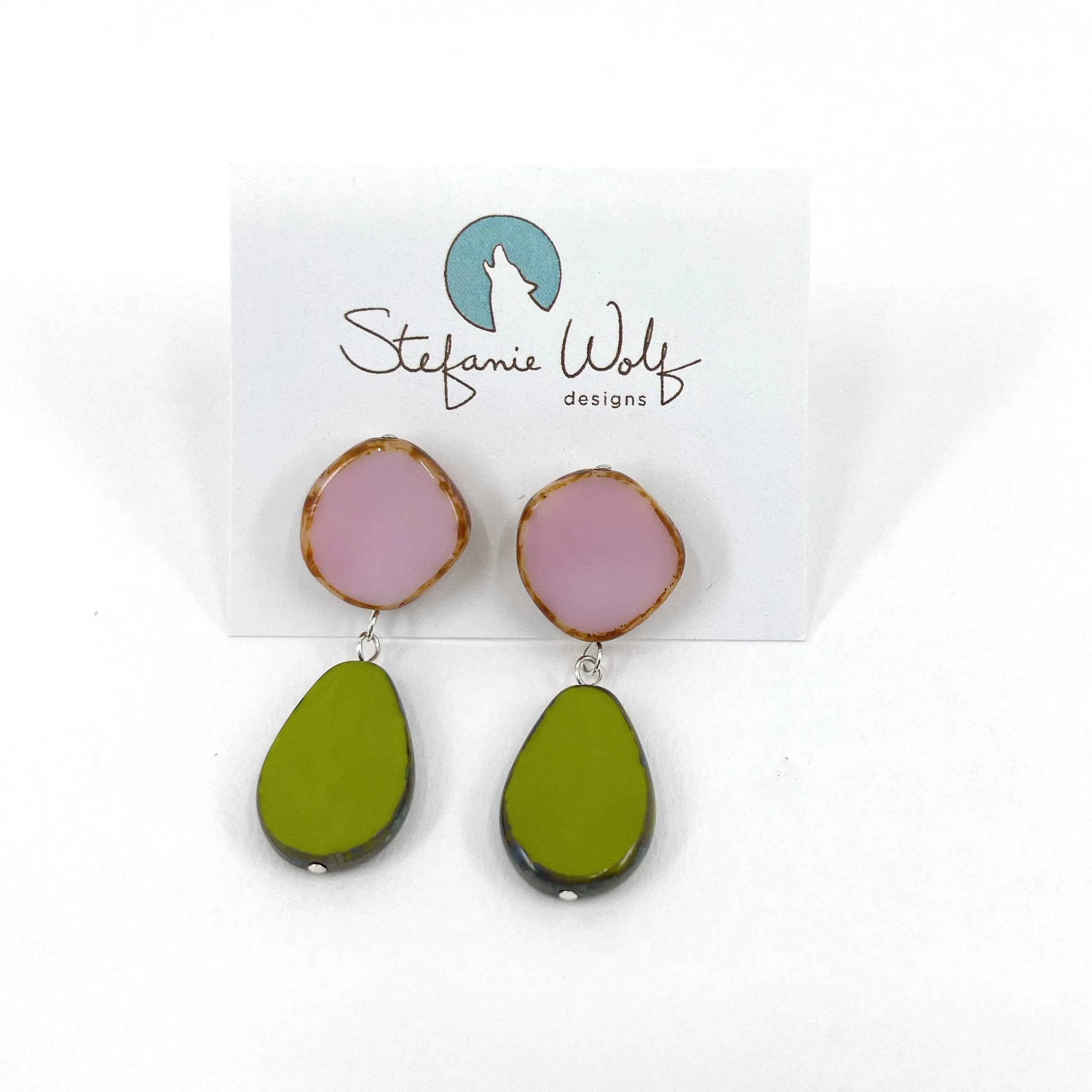 Statement Earrings, Drop on Circle Post, Teardrop with Circle