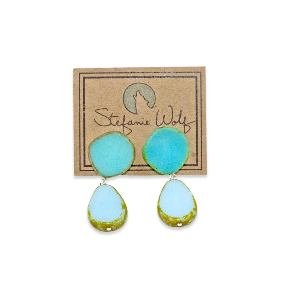 Statement Earrings, Drop on Circle Post, Teardrop with Circle