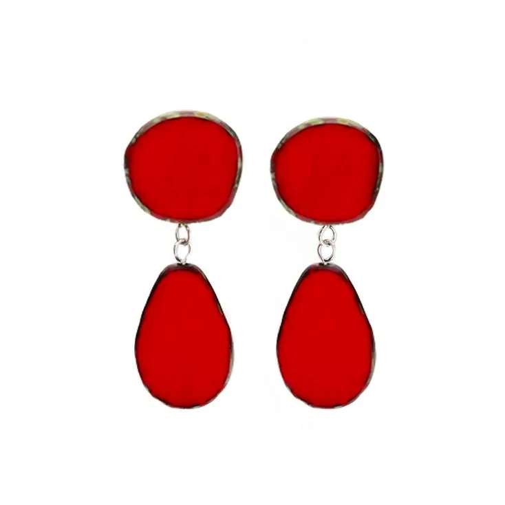 Statement Earrings, Drop on Circle Post, Teardrop with Circle