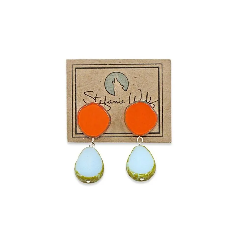 Statement Earrings, Drop on Circle Post, Teardrop with Circle