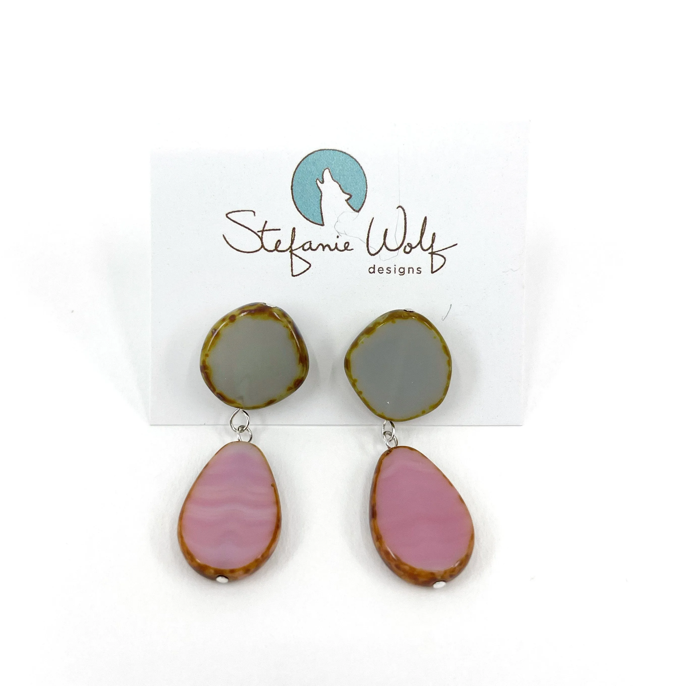 Statement Earrings, Drop on Circle Post, Teardrop with Circle