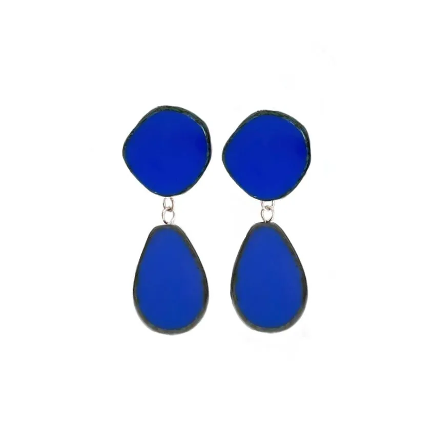 Statement Earrings, Drop on Circle Post, Teardrop with Circle