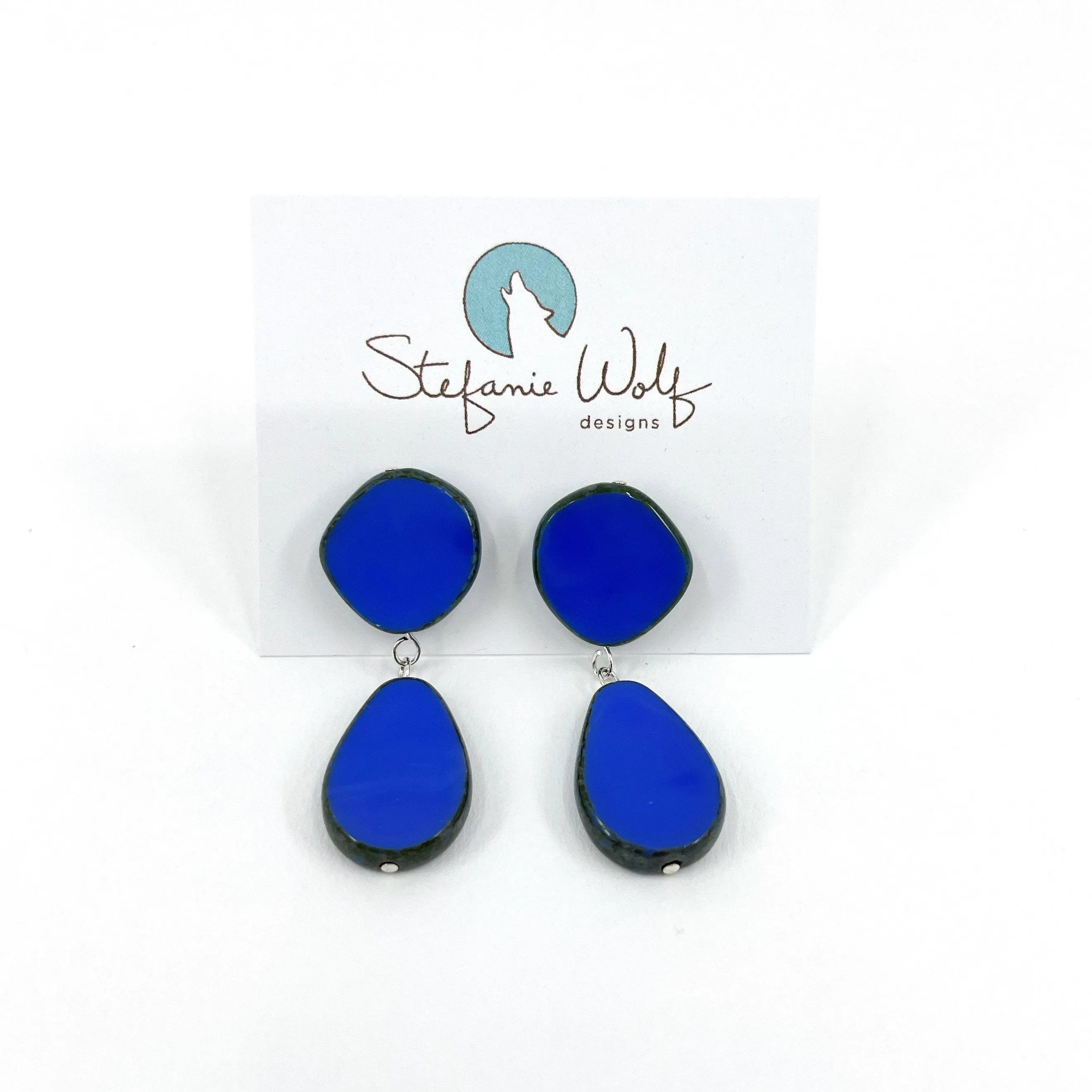 Statement Earrings, Drop on Circle Post, Teardrop with Circle