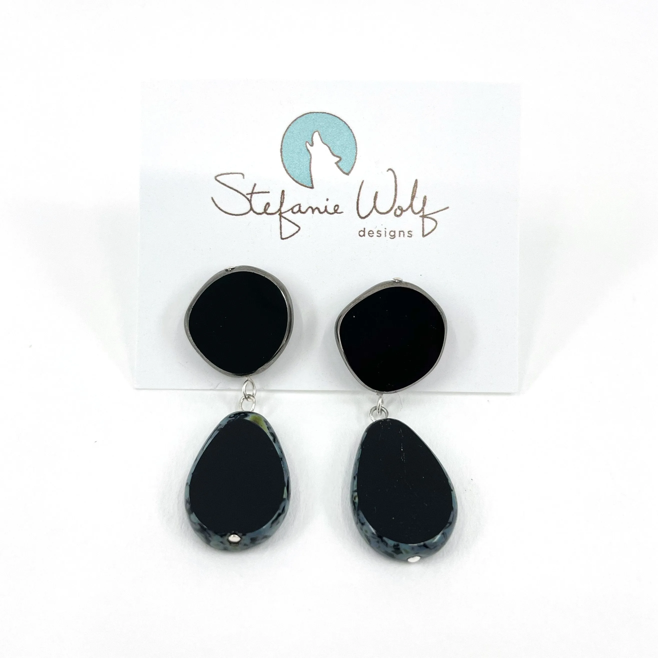 Statement Earrings, Drop on Circle Post, Teardrop with Circle