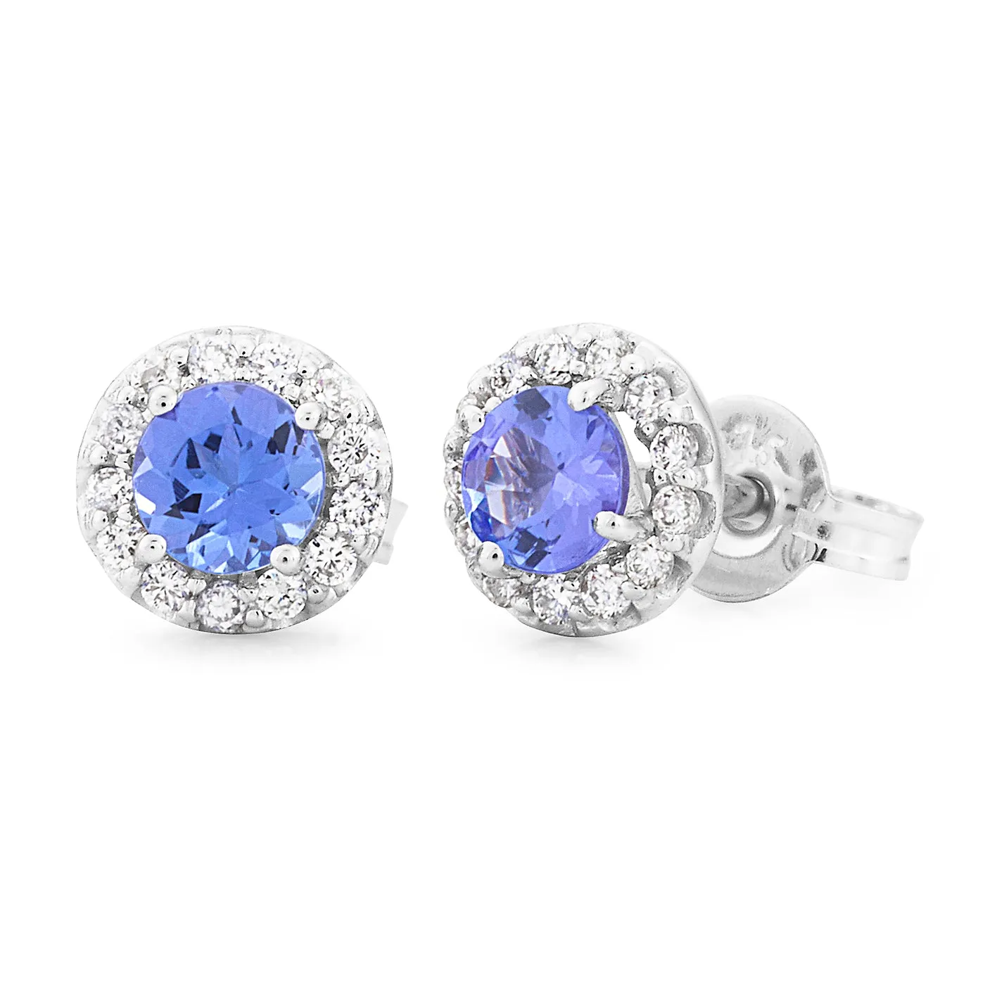 Tanzanite & Diamond Halo Stud Earrings