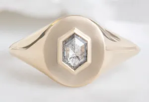 The Salt and Pepper Hexagon Diamond Signet Ring