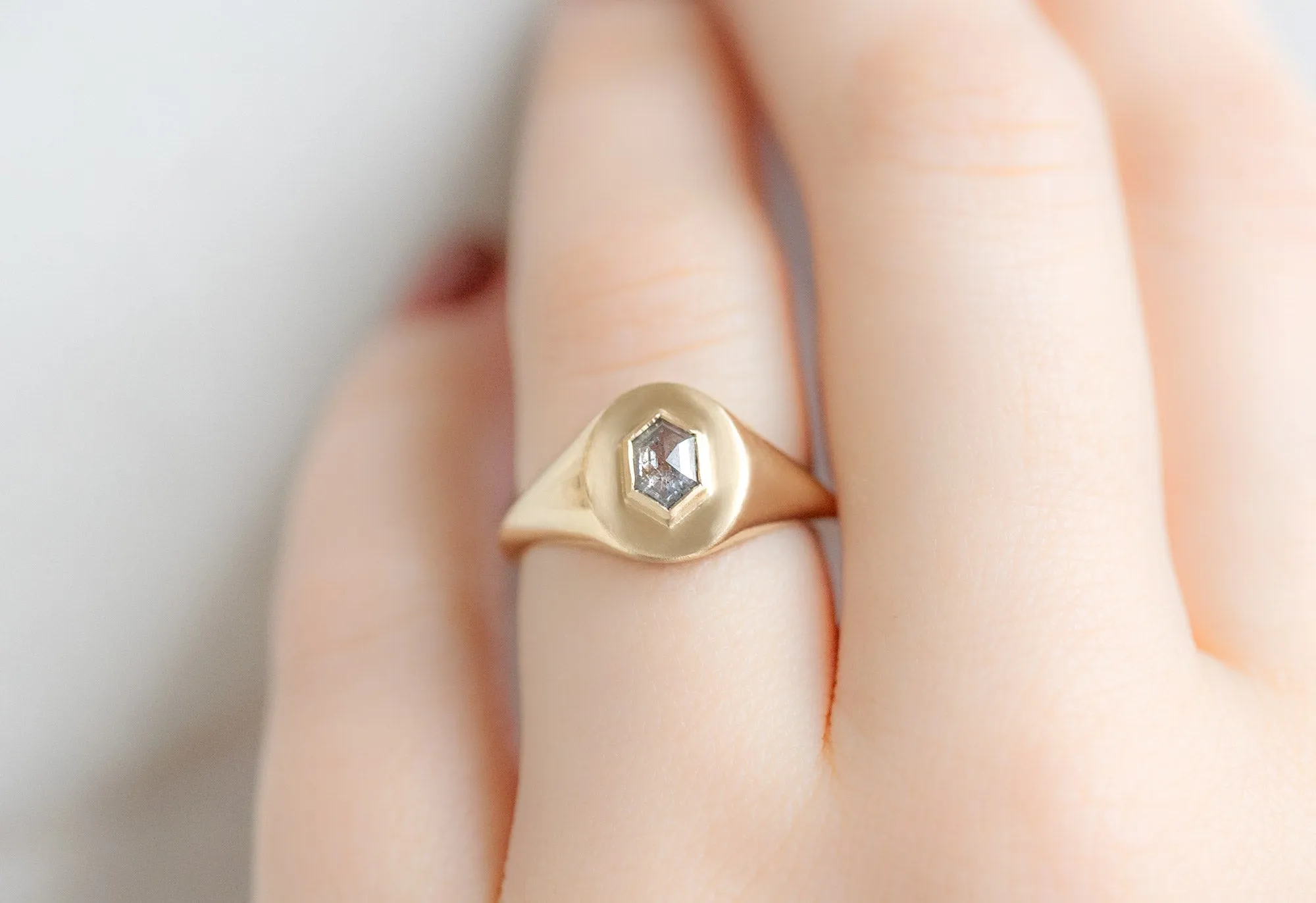 The Salt and Pepper Hexagon Diamond Signet Ring