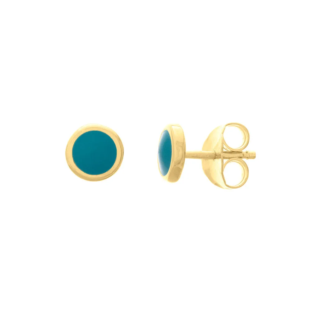 Turquoise Enamel Circle Stud Earrings