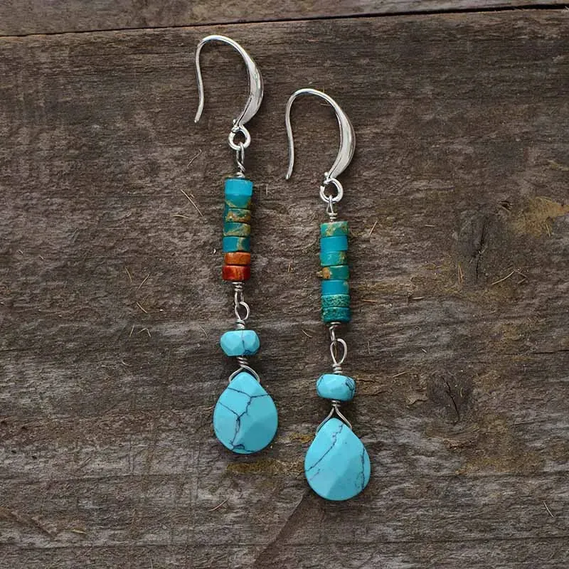 Turquoise Jasper Earrings – Bohemian Style, Semi-Precious Stones, Calming & Grounding