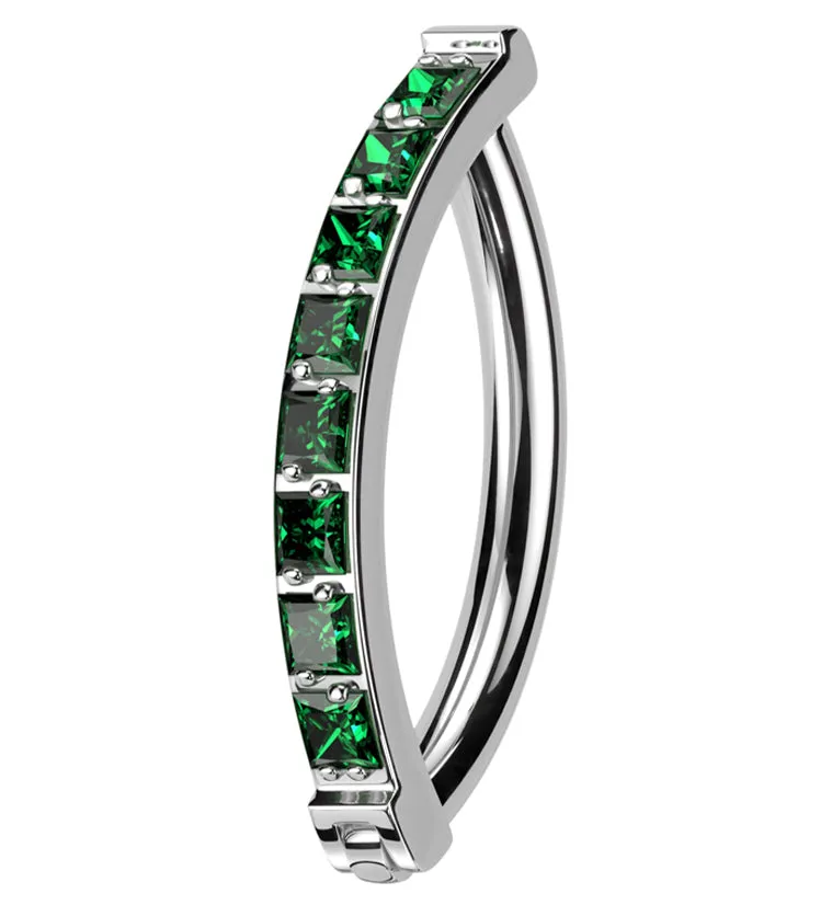 Vertical Emerald CZ Titanium Hinged Segment Ring