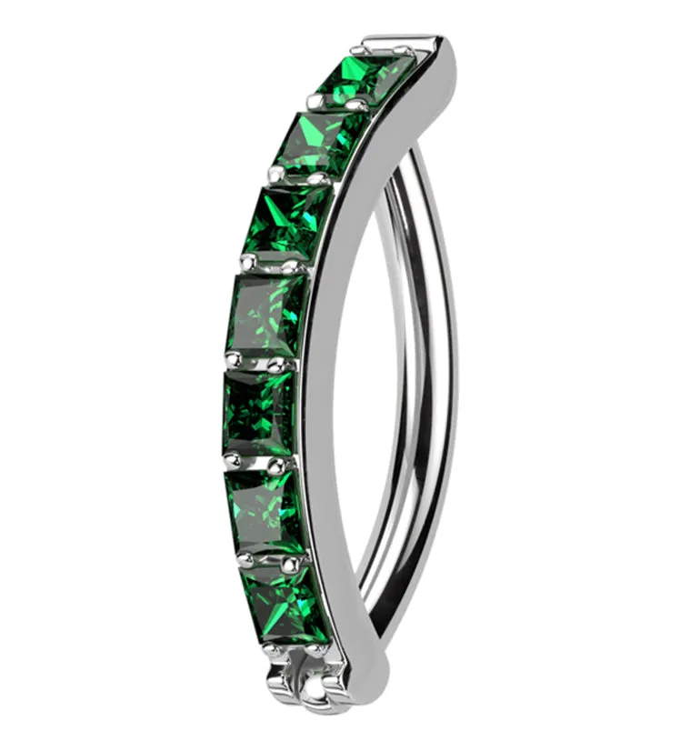 Vertical Emerald CZ Titanium Hinged Segment Ring