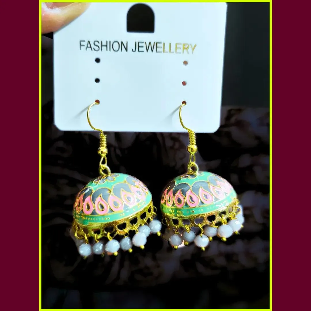 Vibrant Meenakari Jhumka Earrings