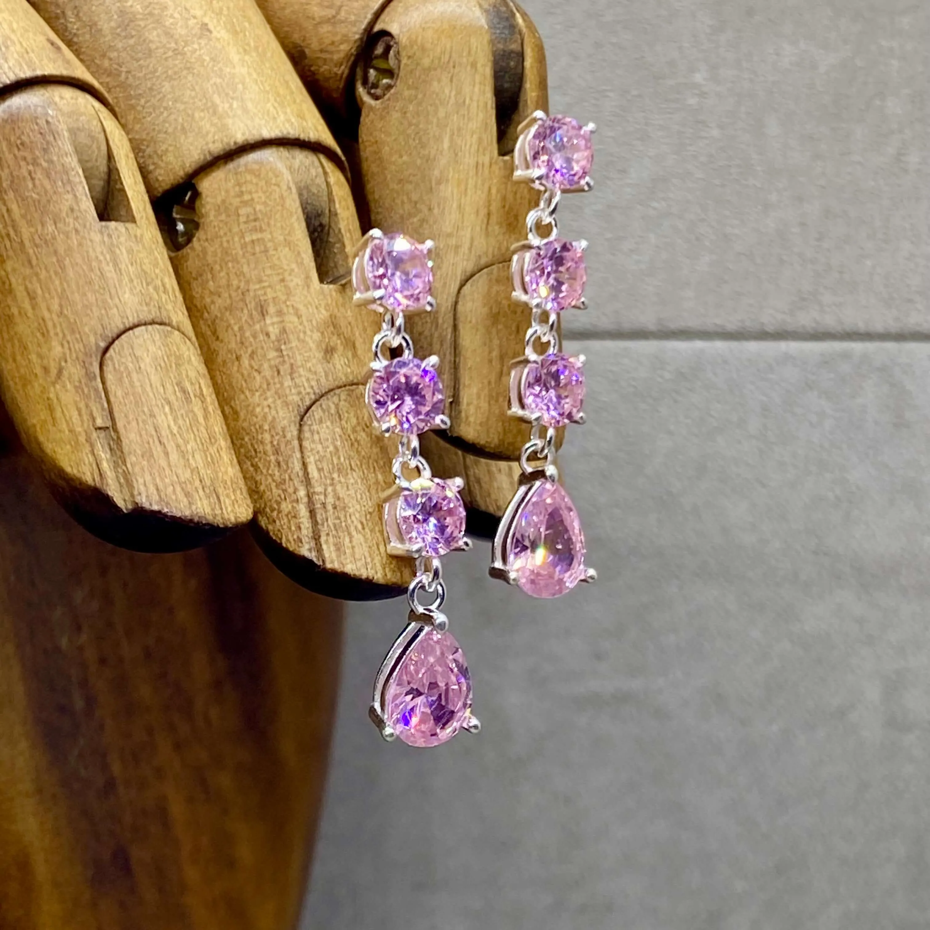 Vibrant Pear Cut Pink Zirconia Drop Earrings