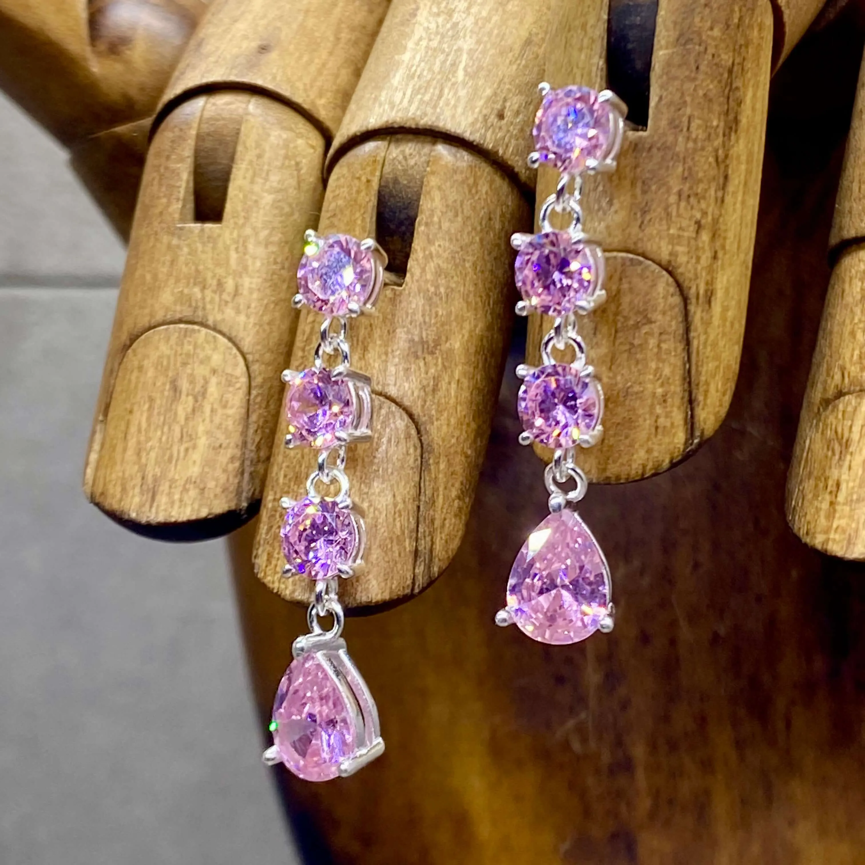 Vibrant Pear Cut Pink Zirconia Drop Earrings