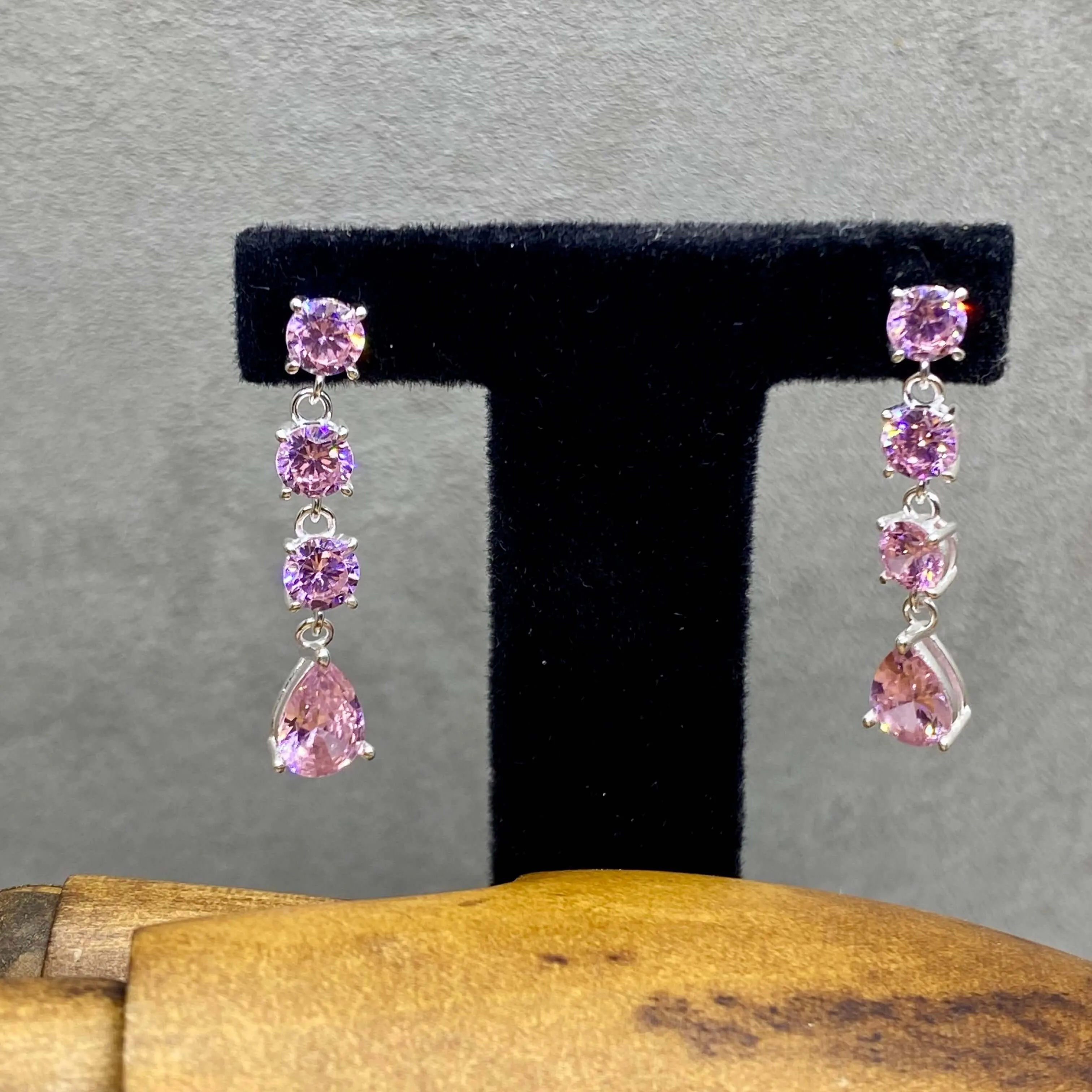 Vibrant Pear Cut Pink Zirconia Drop Earrings