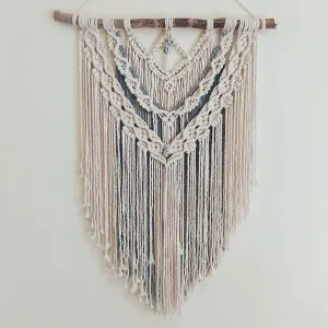 White Gray Crystal Wall Hanging Macrame