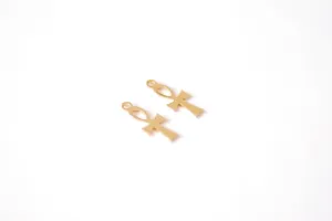 Wholesale 2 PCS Gold Filled or Sterling Silver Cross - Gold Silver Egyptian Ankh Life Charm Tiny Crosses  Gold Filled Charms Findings