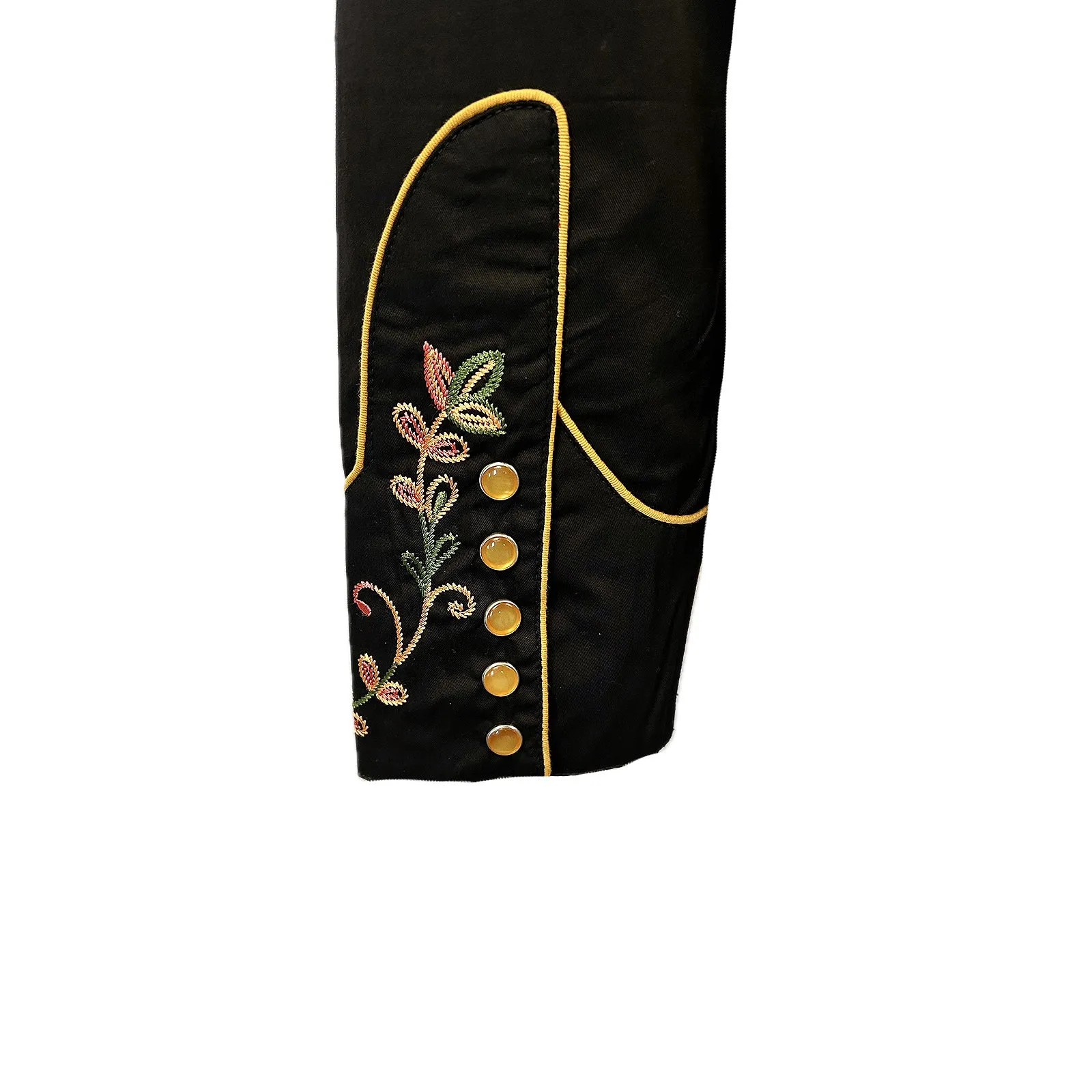 Women's Black Vintage Variegated Floral Embroidery