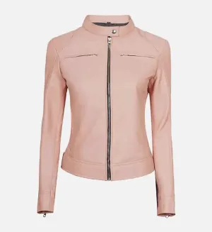 Women's Light Pink Cafe Racer Leather Jacket