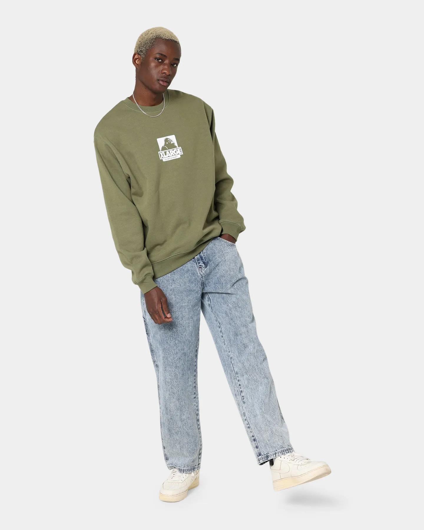 XLARGE 91 Crewneck Fatigue Green/White