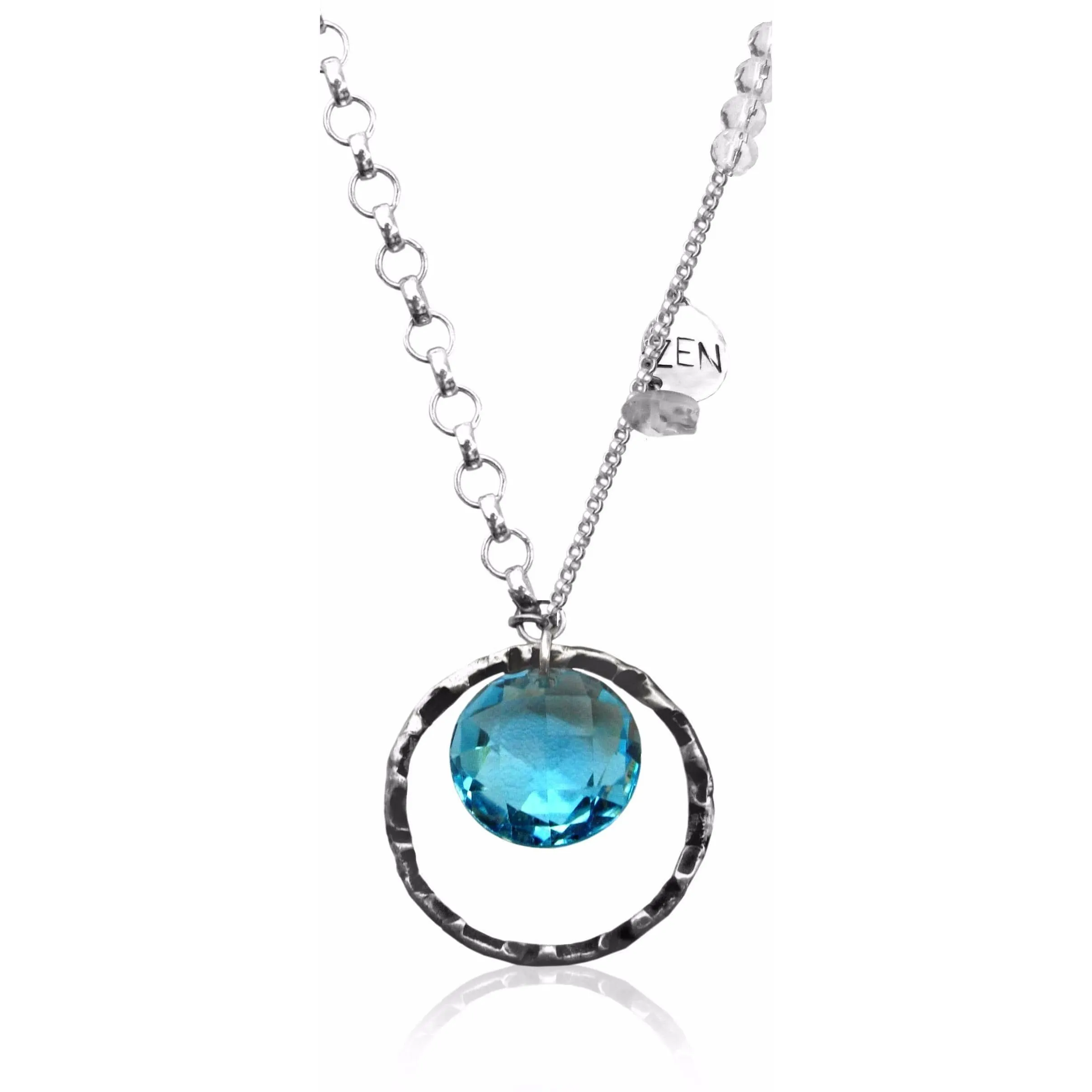 Zen Necklace with Aquamarine Swarowski Crystal to Help Us Look Beyond the Immediate Environment